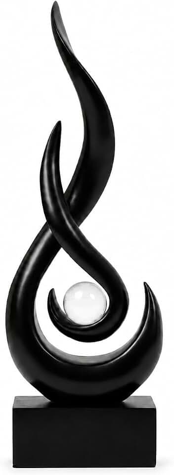 AWNR Abstrakte Schwarze Skulptur: Flammenskulptur mit Glaskugel, abstrakte Kunstfigur aus Kunstharz, einzigartiges Herzstück für die Moderne Wohnkultur
