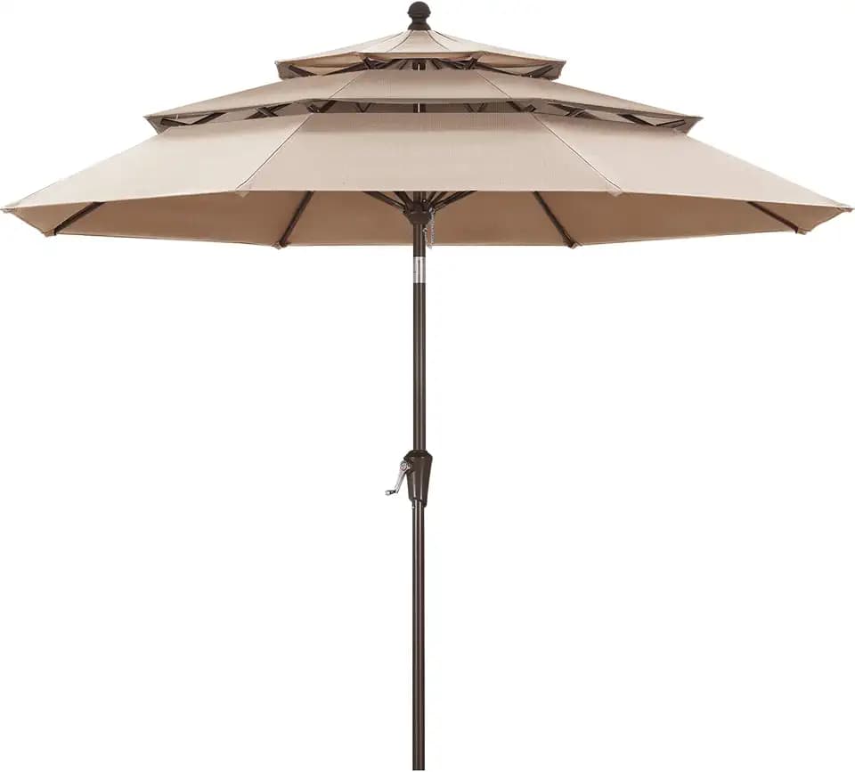 ABCCANOPY 9FT 3-Tier OLEFIN® Patio Umbrella, 5-Year No Fading, Light Beige