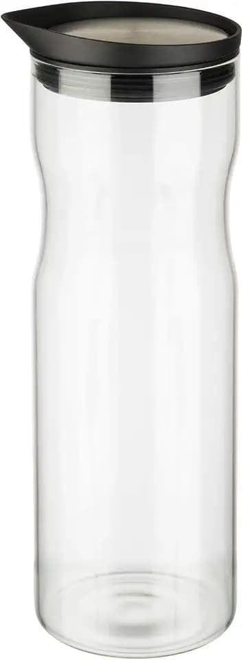 APS 10721 Glaskaraffe, Deckel aus Edelstahl matt poliert, Karaffe mit Deckel, Wasserkaraffe, Glaskrug mit Ausgießer für tropffreies Ausgießen, 25 cm Höhe, 1 Liter Volumen