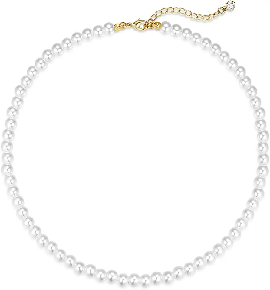 LULII Pearl Necklaces for Women 14K Gold Plated Dainty Layered Single Pearl Necklace Simple Daisy Pearls Choker Cute Gold Necklace Stack Jewelry Sets for Women Trendy Gifts