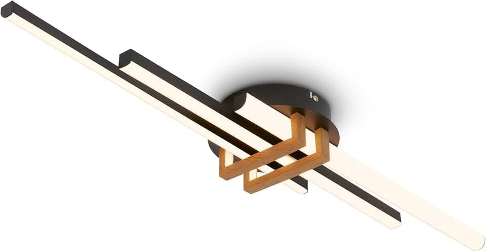 BRILONER - LED Deckenlampe mit warmweißem Licht, Eckprofile, LED Lampe, Deckenleuchte, Wohnzimmerlampe, Schlafzimmerlampe, Küchenlampe, Deckenbeleuchtung, Flurlampe, 78,5x16x7,5 cm, Schwarz-Holz