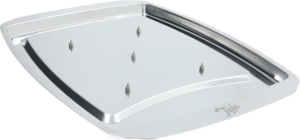 Tala Tranchierplatte aus Edelstahl 35,5 x 25 cm – 5 Haltespitzen, Saftrinne und Spiegelglanz für sauberes Tranchieren von Fleisch und Geflügel