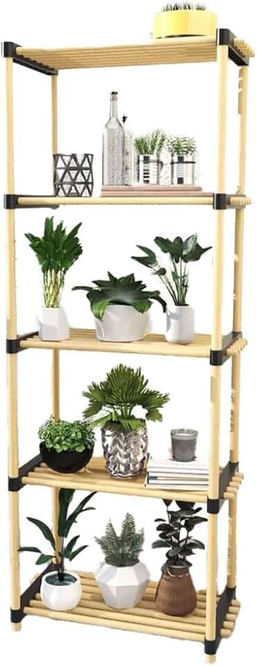 BAKAJI Modulares schmales Regal mit Regalen aus Naturholz, 5 Ablagen, Badezimmermöbel, Eingangshalle, Größe 28 x 49 x 27 cm