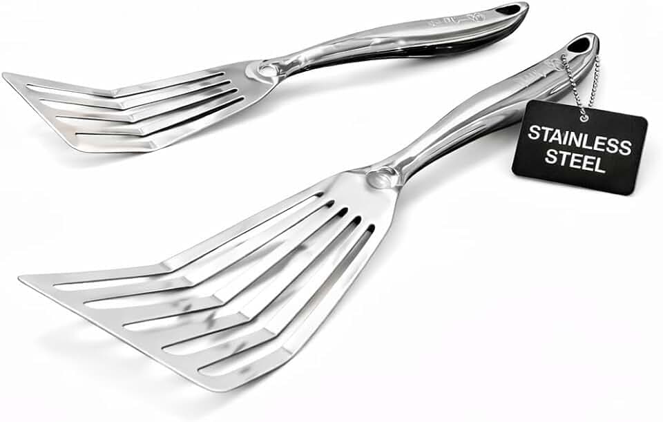 Premium Stainless Steel Fish Spatula Set (2-Pack), Slotted Metal Turner with Ergonomic Handle, Mirror Polished, Ideal for Fish, Eggs & Delicate Foods