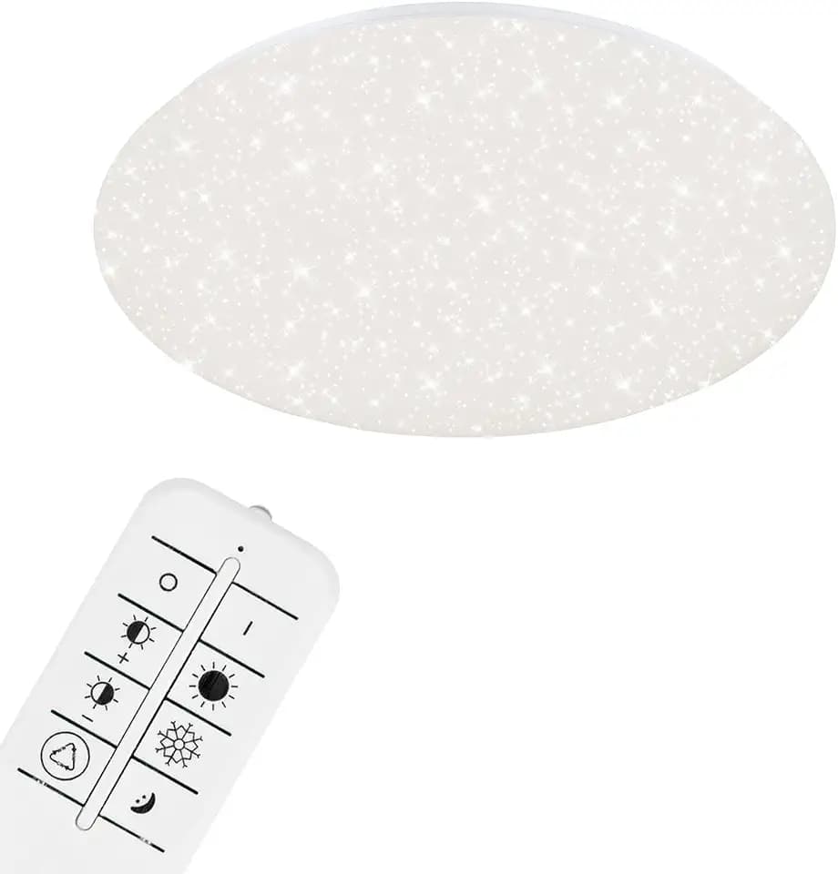 BRILONER - LED Deckenlampe mit Sternenhimmel, Fernbedienung, einstellbar von warmweiß bis kaltweiß, LED Lampe, Deckenleuchte, Wohnzimmerlampe, Schlafzimmerlampe, Kinderzimmerlampe, 48,5x7,5 cm, Weiß