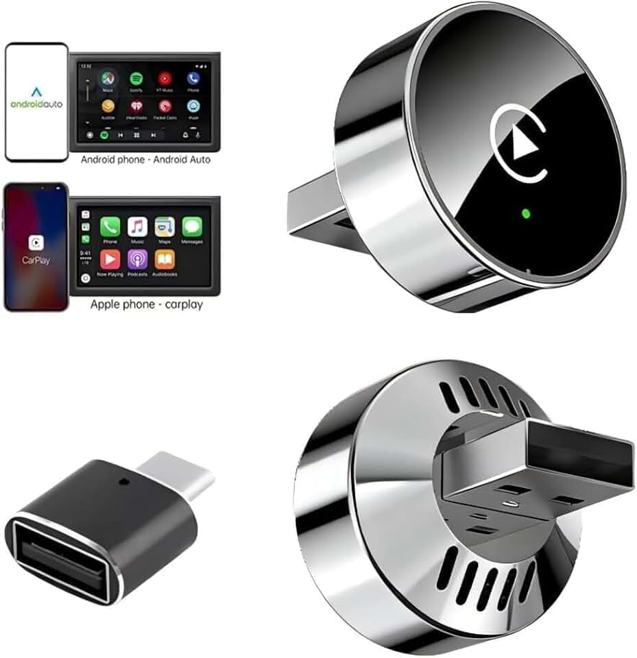 Carplay Wireless Adapter 2 in 1,CarPlay/Android Auto Wireless,Mini Adapter für iPhone iOS 10+/Android 11+ und Fahrzeuge ab 2017,Typ-C/USB,Plug & Play