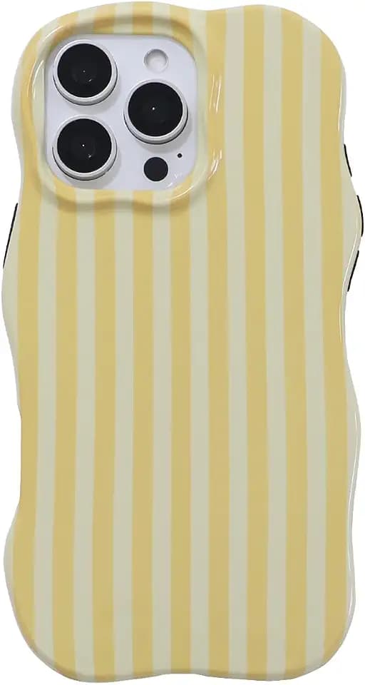 for iPhone 16 Pro Case Stripe Pattern Wave Shape Cover Yellow