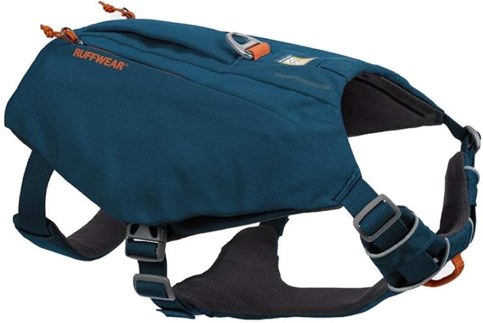 RUFFWEAR Hundegeschirr mit Taschen, Switchbak, Ganztägiger Komfort mit Eingebauten Taschen Für Kurze Tagesausflüge und Alltägliche Aktivitäten, Große bis Sehr Große Hunderassen, Blue Moon