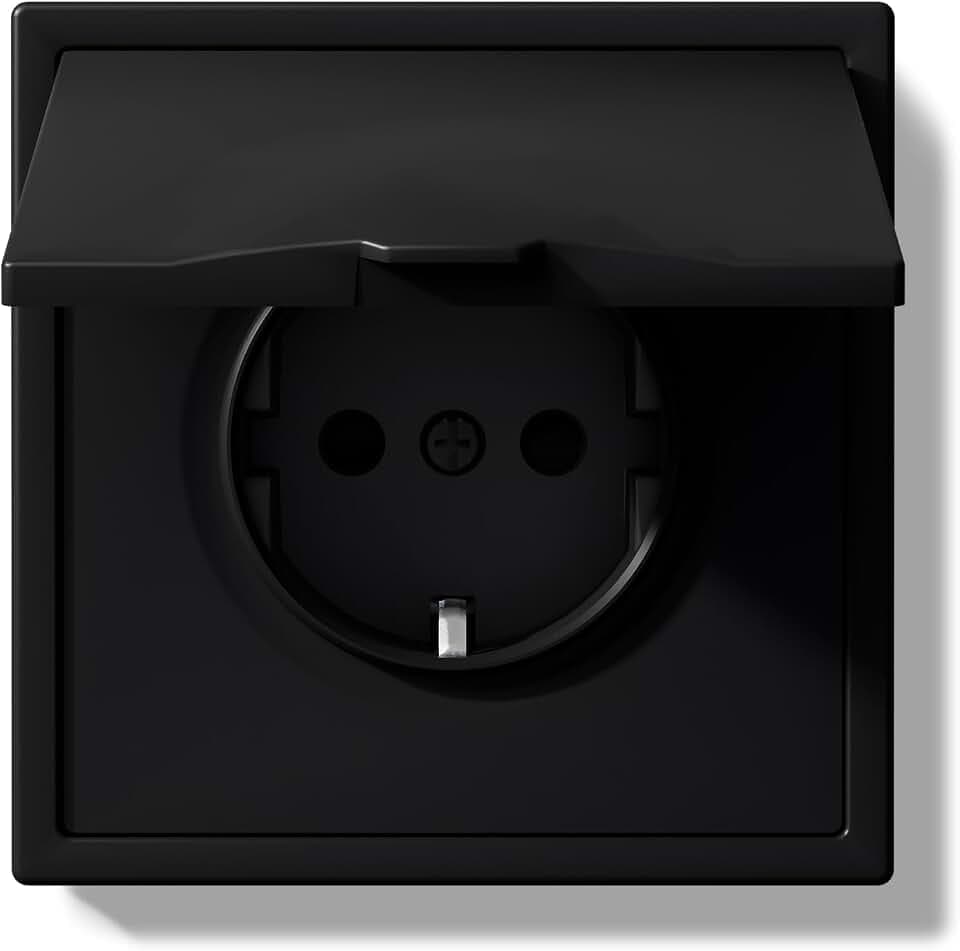 Schuko Steckdose mit Wasserdichter Abdeckung, Unterputz EU-Standard Einbausteckdose, Wandsteckdose 16Amp mit PC Rahmen, 80 * 80mm inzelsteckdose mit Krallen, 1 Fach Schwarz