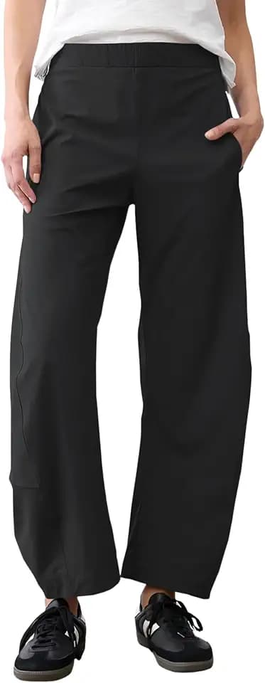 LOMON Women's Barrel Pants, Wide Leg Loose Fit Ankle Pant with Side Pockets