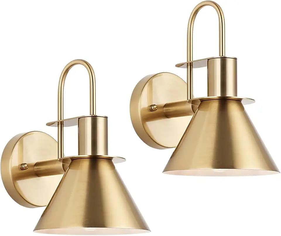 WILON Hardwired Gold Wall Sconces Set of Two Indoor Wall Lights with E26 Base Industrial Gooseneck Barn Wall Lamp Modern Brass Wall Sconce Light for Bedroom Living Room Kitchen Bedside Bathroom