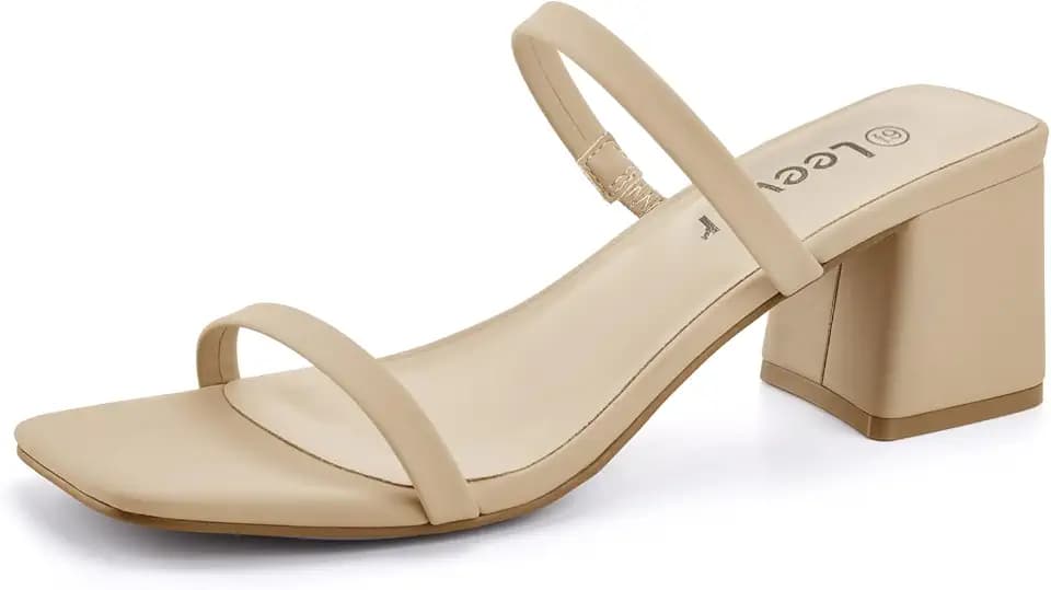 Leevar Women’s Square Open Toe Strappy Slip On Block Heel Sandals 2.25 Inch