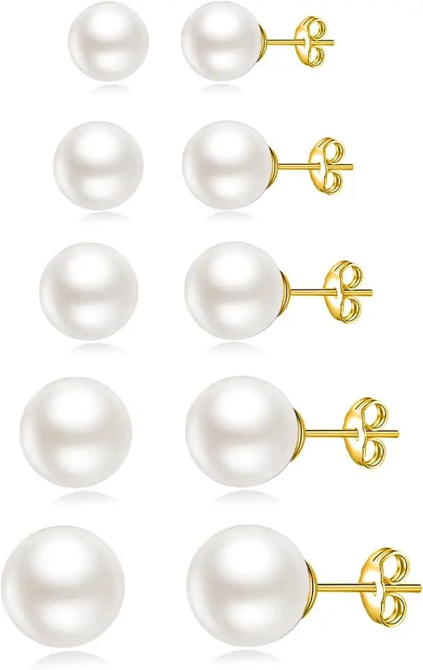 JINEAR 5 Pairs Pearl Earrings Small Ball Stud Earrings for Women Set