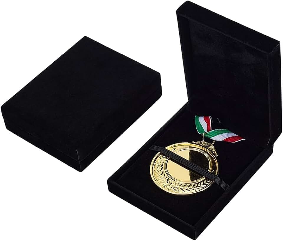 FINGERINSPIRE 2 Stück Aufbewahrungsbox Für Einzelne Medaillen Schwarzer Samt Medaillenetui Rechteckige Auszeichnungsbox Medaillen Organizer Boxen Samtmedaillen Geschenkboxen Für Läufer Sportsieger