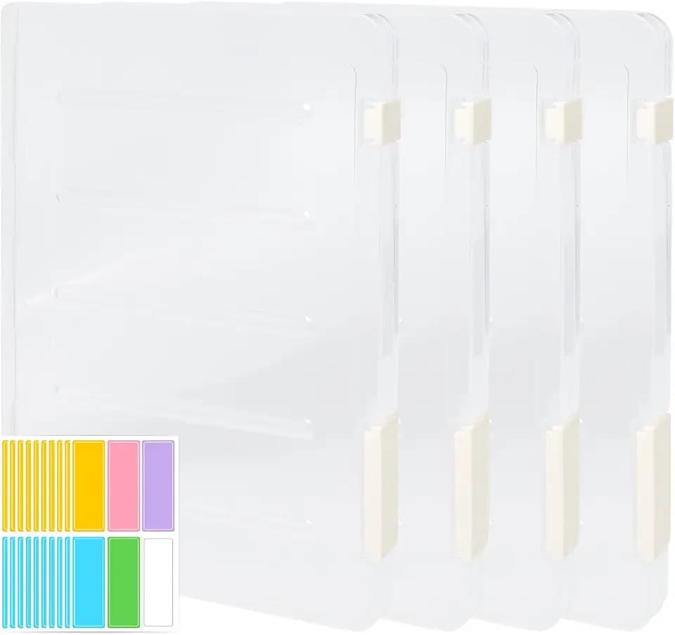 4 Stück A4 Aufbewahrung Datei Boxen mit Etikettenaufkleber Tragbare Archivbox A4 Dokumentenbox a4Kunststoff Transparent für Dokumente,Sammelalben,Briefe,Zeitschriften(30.5x22.3x2.2CM)