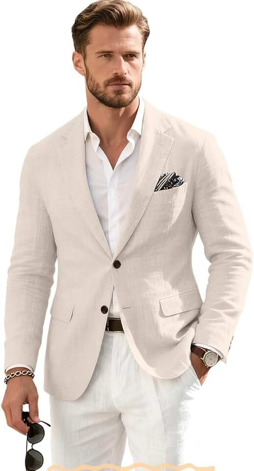 Linen Retro Mens Suit Jacket Blazer Prom Jackets Suit Separates Sport Coat