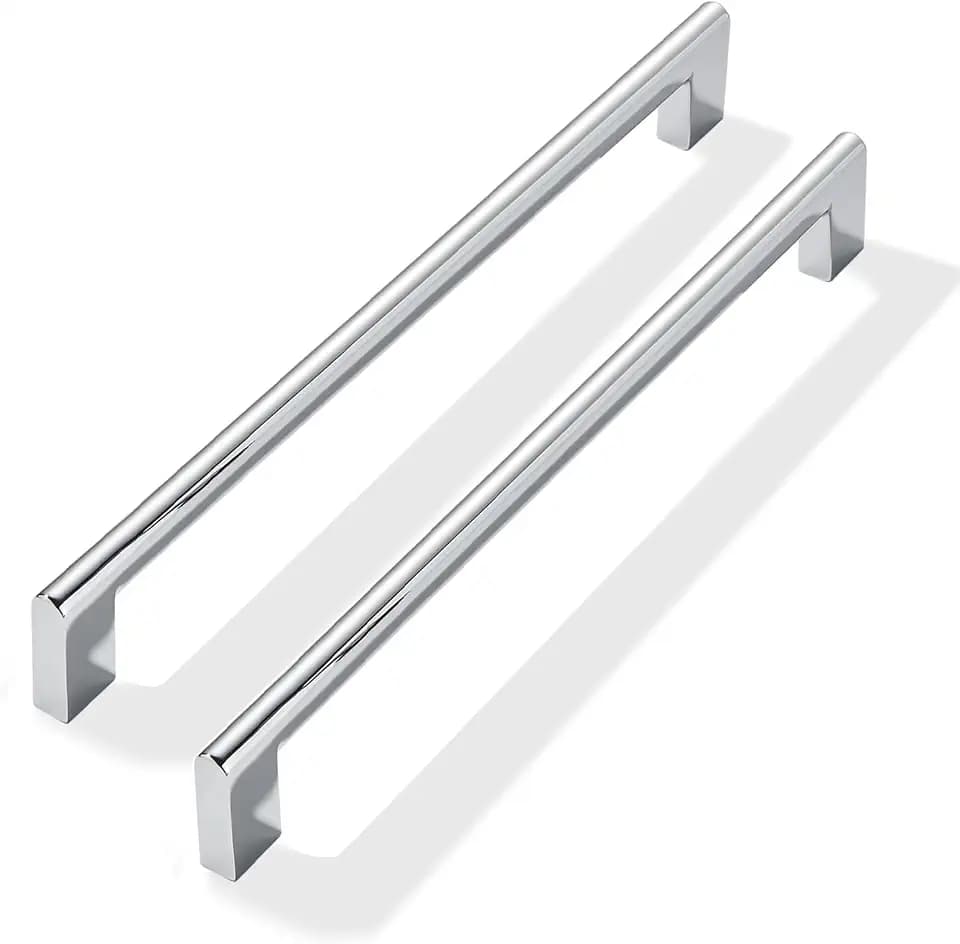 5 Pack 12 Inch Hole Center Polished Chrome Cabinet pulls Heavy Duty Solid Hardware for bathrooms Dressing Tables cabinets and Kitchen cabinets.