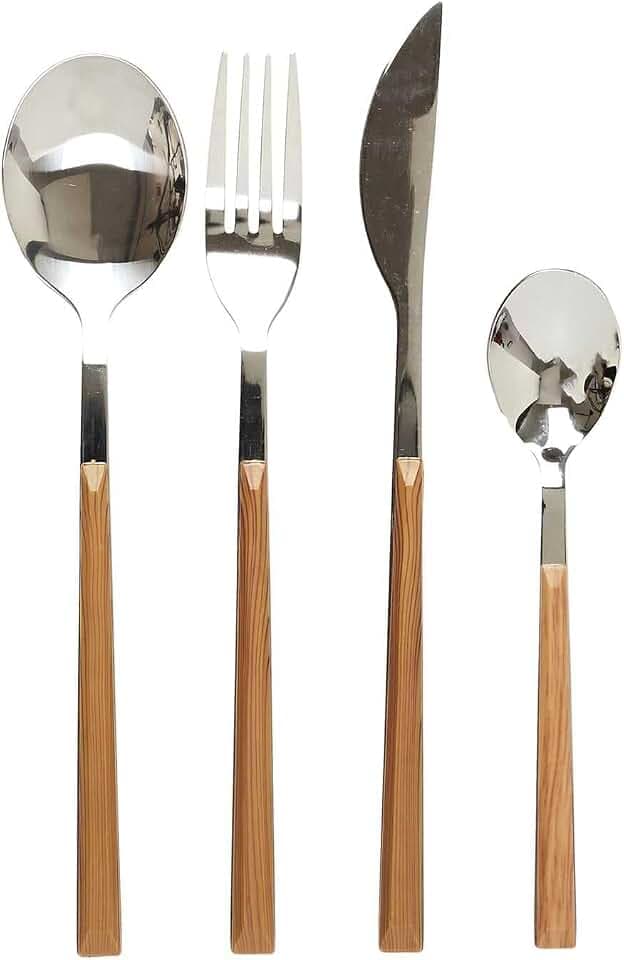 HOME DECO FACTORY Besteckset 16-teilig Edelstahl Holzoptik Braun