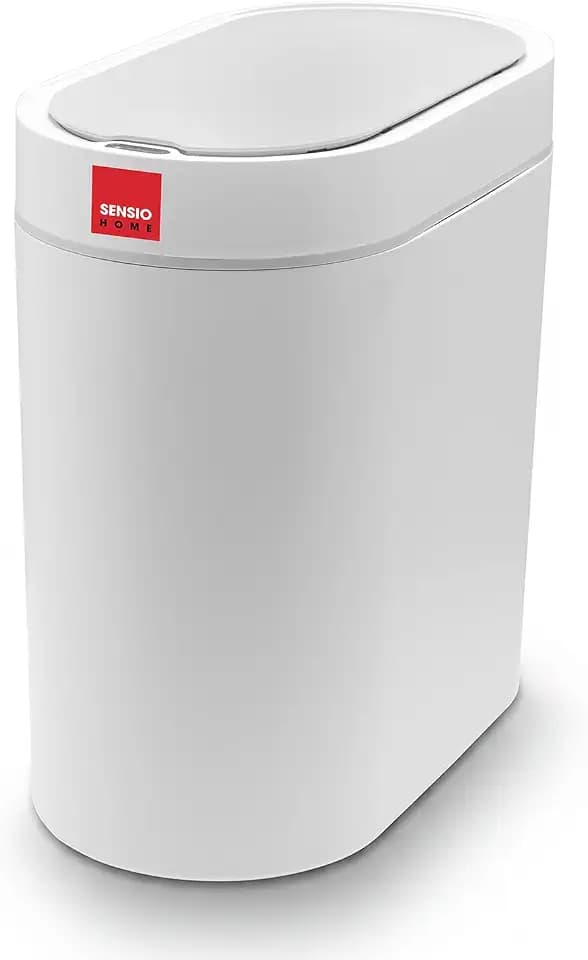 Sensio Home 5 Liter wasserdichter Mülleimer mit Bewegungsmelder, Mülleimer mit automatischem Deckel, automatischer Mülleimer für Schlafzimmer, Küche, Bad, Wohnzimmer, Büro, weiß mit grauem Rand