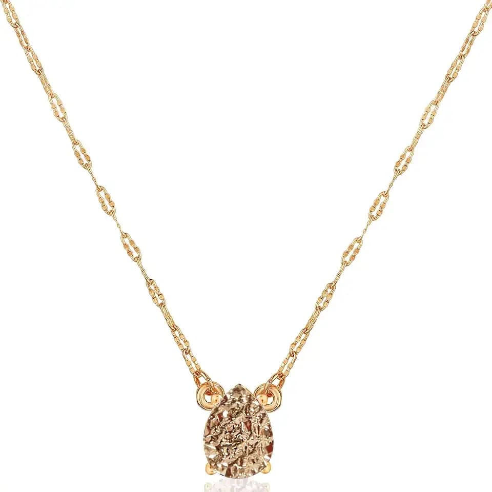 Simulated Druzy Teardrop Necklace - Delicate Dainty Boho Chain Necklace
