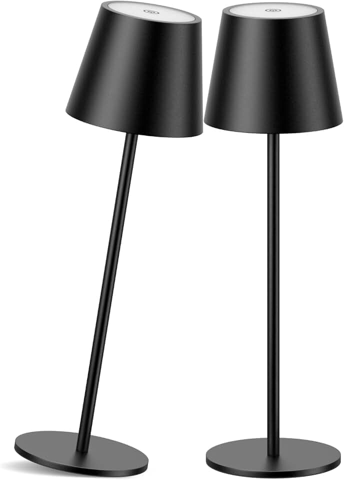 2 Stück LED Akku kabellose Tischleuchte, Höhe 36cm Warmweiß 3000K Dimmbare Tischlampe, IP54 Outdoor Tischlampe, Aufladbar Tischleuchte, Aluminium Schwarz für Innen Außen, Schlafzimmer