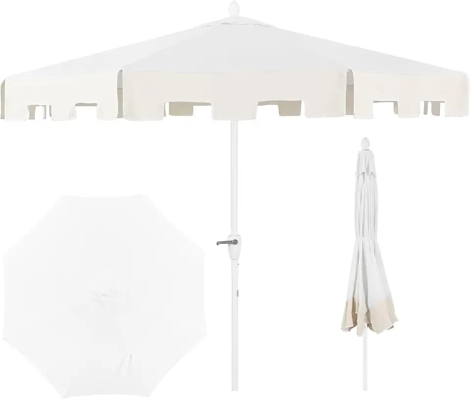 JONATHAN Y Baiona 9 ft. Outdoor Market Patio Umbrella, White/Cream