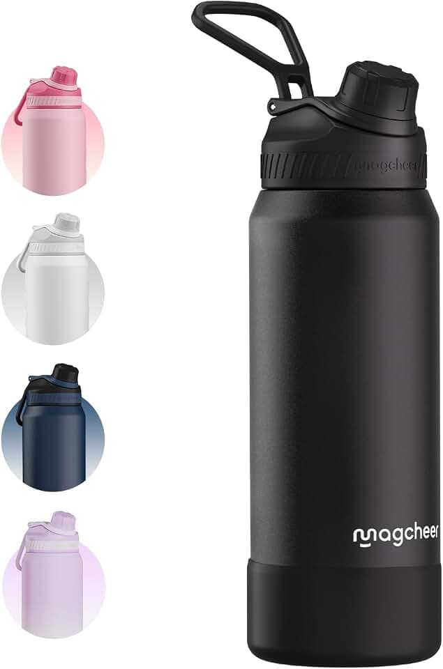 Magcheer Sport Thermosflasche 1L Edelstahl(Schwarz)