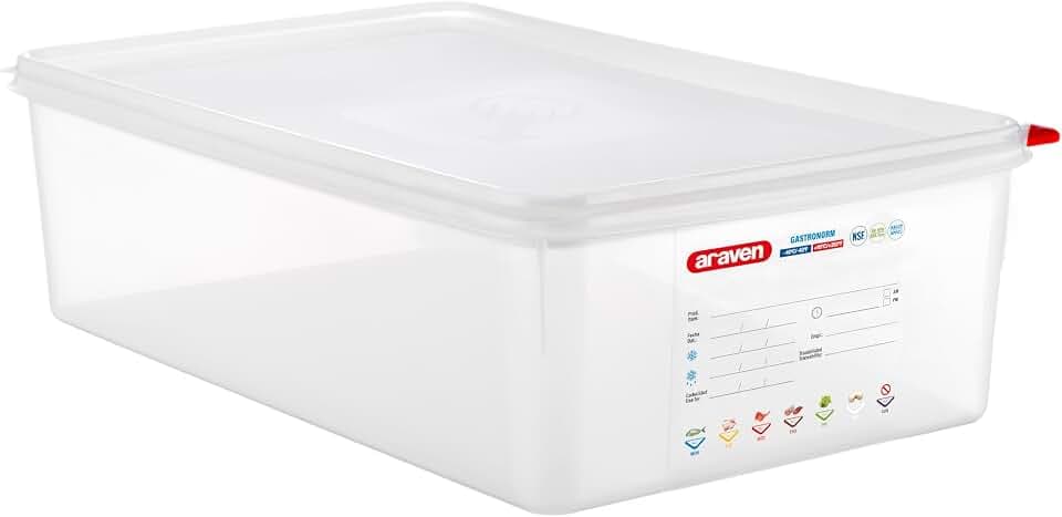 Araven Airtight Container, Food Pan with Lid for Storage in Kitchen and Restaurant, Full Size 6" Deep, 6 Count, Clear