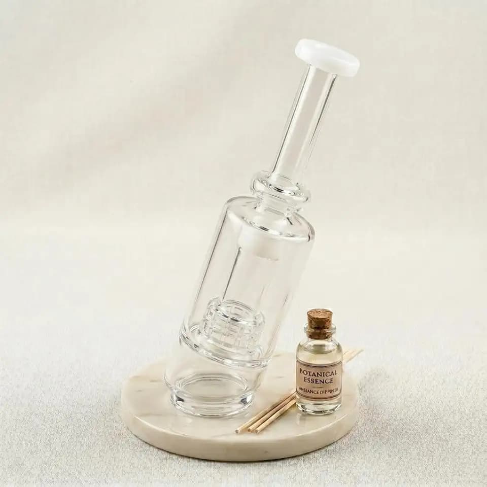 Heavy Wall Decorative Glass Bottle Attachment - Clear Replacement Top for Smart Desktop Bases, Hand-Blown Aesthetic Glasswork (White)