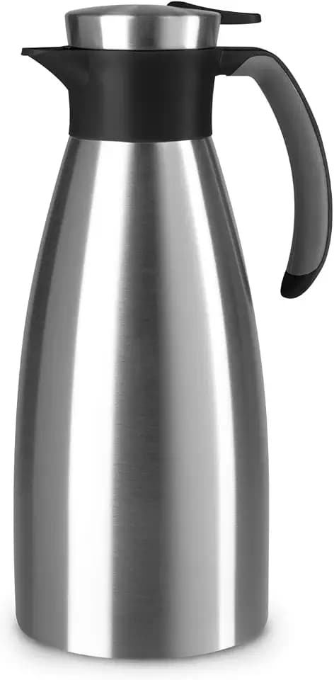 Emsa Soft Grip Isolierkanne, 1,5 Liter, Edelstahl, 12 Stunden heiß + 24 Stunden kalt, Auslaufsicher, Rutschfester Griff, Farbe Schwarz, 514499