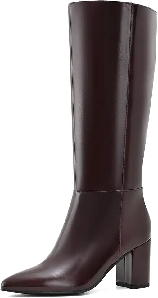 Shoe'N Tale Knee High Boots for Women Chunky Block Heel Fall Winter Pointed Toe Boots