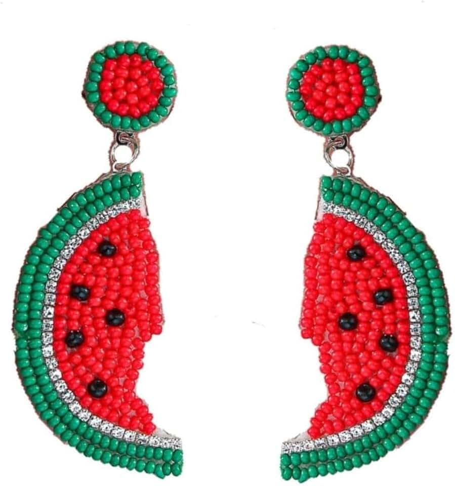 Cute Orange Strawberry Beaded Fruit Earrings Fashion Handmade Beads Drop Dangle Earrings Bohemia Statement Fruit Summer Beach Vacation Jewelry for Women
