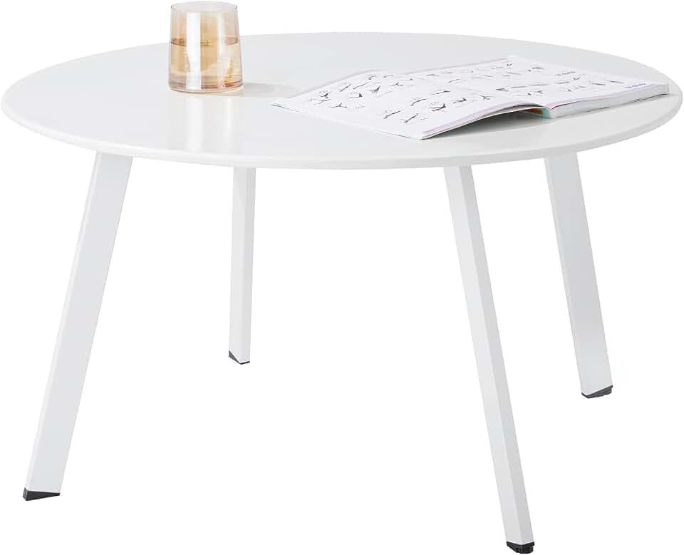 Meluvici Outdoor Side Table, Outdoor/Indoor Metal Steel Patio Coffee Table, Round Weather Resistant Anti-Rust, White