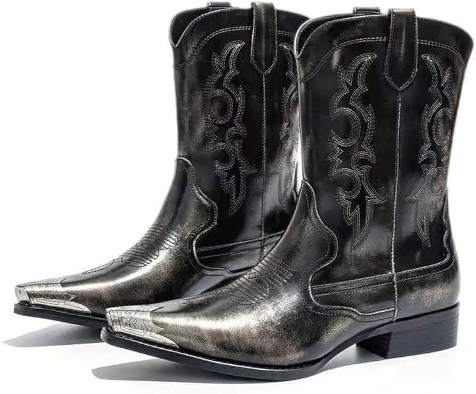 Cowboy Boots for Men Western Men's Boots with Classic Embroidered Slip Resistant Durable Fashionable Retro for Spring Fall