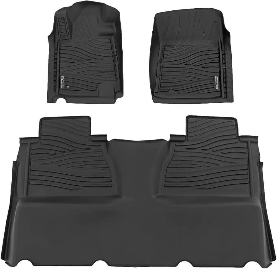 Rough Country Flex-Fit All Weather Floor Mats for Toyota Tundra (2014-2021) Double Cab - Non-Slip TPE Rubber Mat, Waterproof, Front & Rear Set