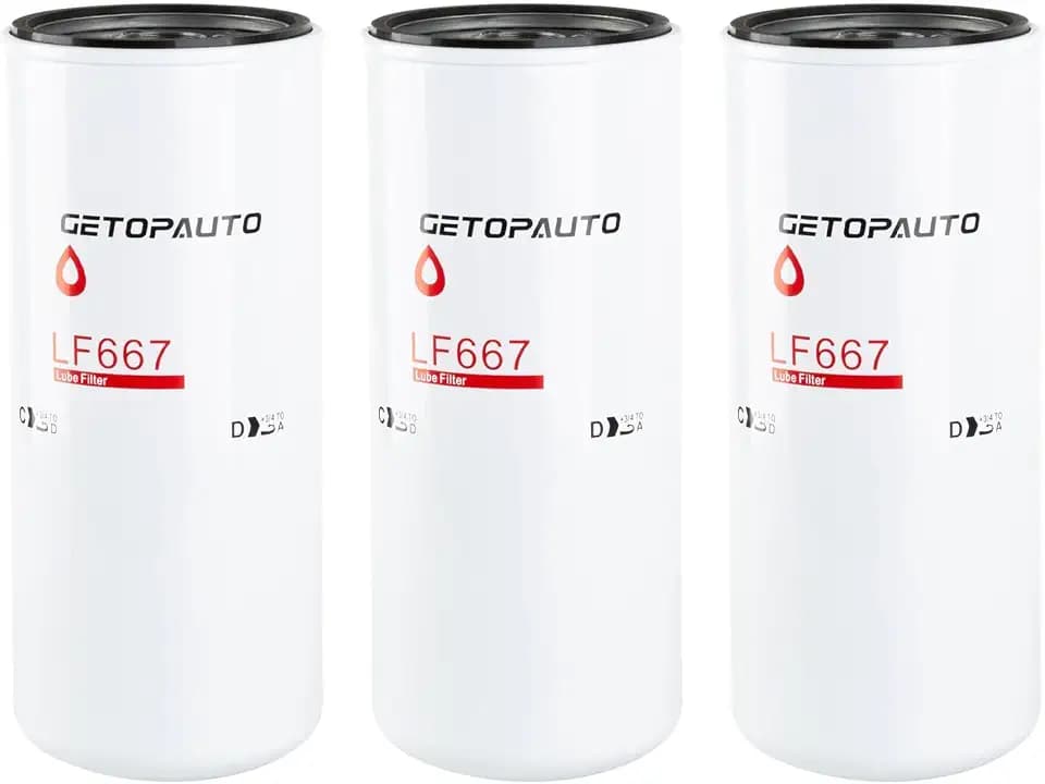GETOPAUTO LF667 Oil Filter Lube Full Flow Spin-On Replaces Baldwin B76, Donaldson P554004, Luber Finer LFP3191, 1791, Wix 51791(Set of 3)