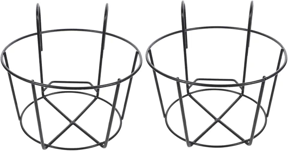 DOITOOL 2 Pack Round Metal Hanging Railing Planters, Wire Pot Holder Plants Hangers Black Potted Stand Iron Rack Balcony Planter Basket for Outdoor Balcony Fence, Size L