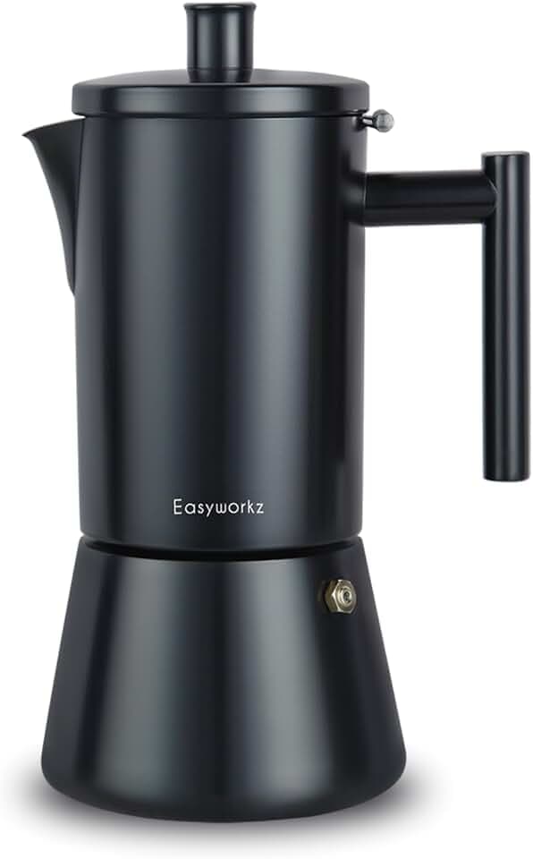 Easyworkz Diego Espressokocher für den Herd, Edelstahl, italienische Kaffeemaschine, 12 Tassen, 520 ml, Mokkakanne, Induktions-Espressokanne – Mattschwarz