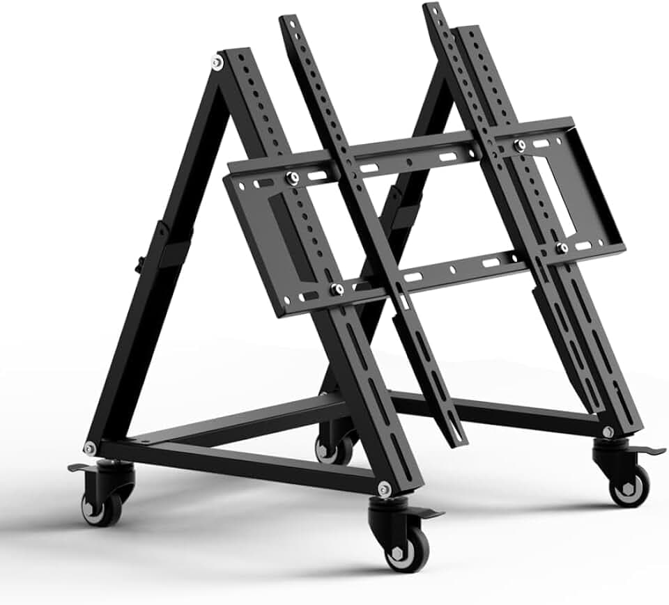 Niedriger mobiler TV-Ständer, rollbarer TV-Ständer mit Rollen für Fernseher von 26 bis 65 Zoll, höhenverstellbar, neigbar von 36° bis 68°, max. 50 kg, VESA 600×500
