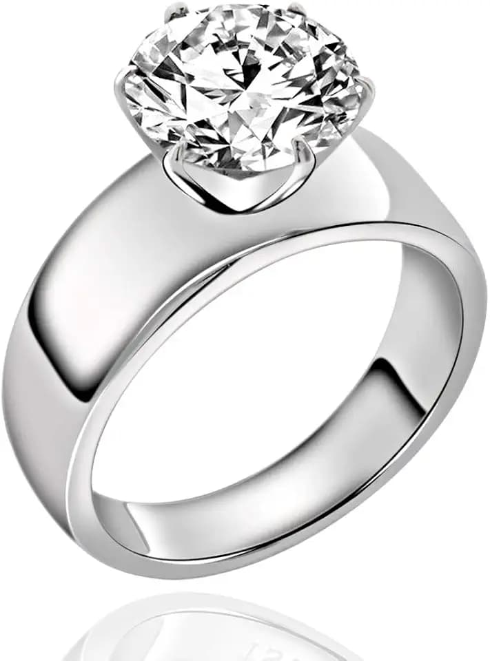 Stainless Steel 4 Carat Round Cubic Zirconia CZ Engagement Women Wedding Solitaire Promise Bands Ring