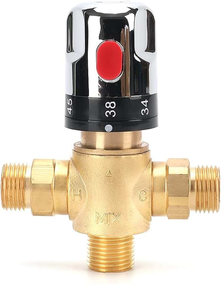 TreMax Thermostatischer Mischer, Duschmischerventil mit 1/2''G-Anschluss, Ventil zur Mischung von heißem und kaltem Wasser, Celsius-Skala