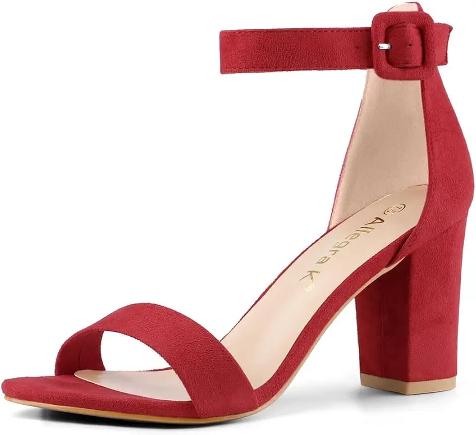 Allegra K Women's High Chunky Heel Buckle Ankle Strap Sandals