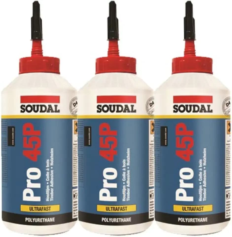 3x Soudal Holzleim Pro 45P PU-Leim wasserfest Polyurethanleim Leim D4 750ml