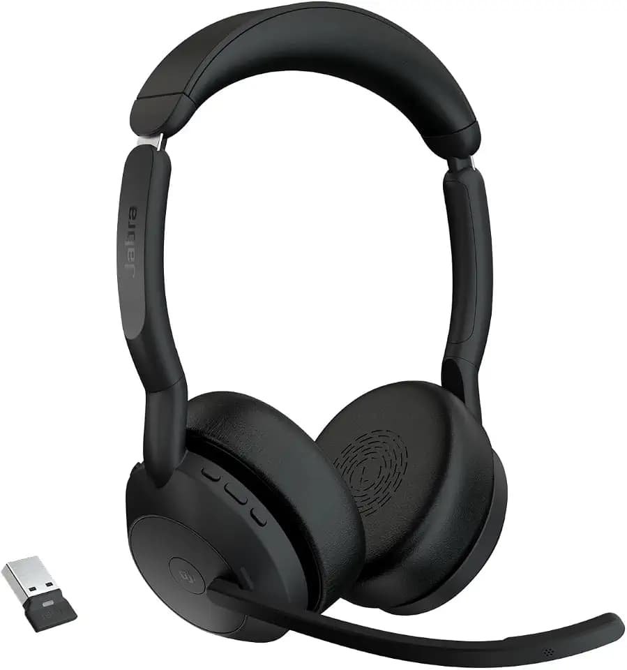 Jabra Evolve2 55 Stereo Wireless Headset - Features AirComfort Technology, Noise-Cancelling Mics & Active Noise Cancellation - MS Teams Certified, Works with Other Platforms - Black