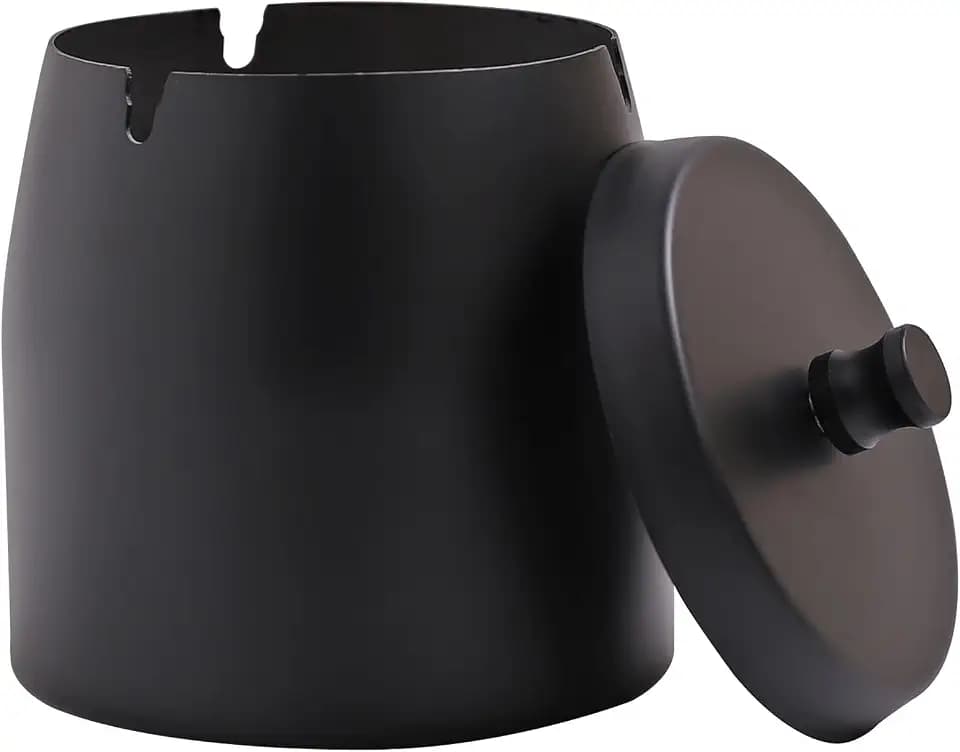 GARMOLY Aschenbecher Edelstahl mit Deckel, Winddichter Tischaschenbecher für Zigaretten, Moderne Tischplatte Aschenbecher tragbar mit rutschfestem Basis für Draußen und Innen(Schwarz,12x12x12cm)
