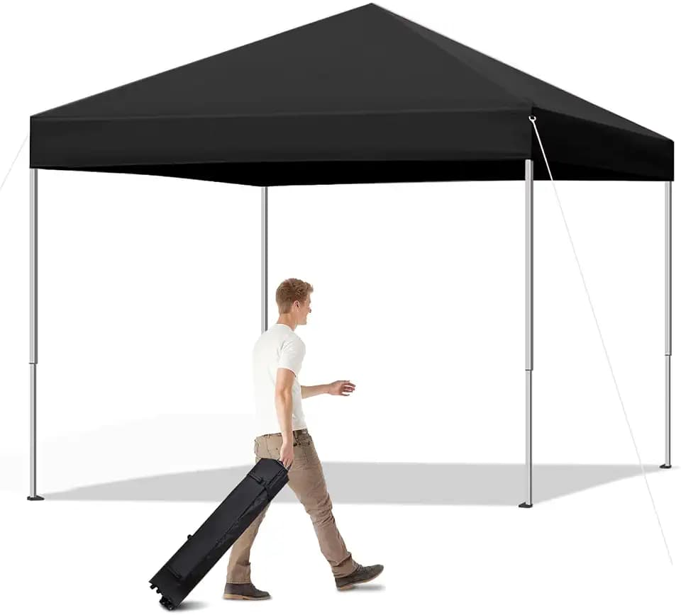 10x10 Pop Up Canopy Tent Instant Canopy for Party Portable Beach Tent Sun Shelter Heavy Duty Steel Frame Canopy with Air Vent, Black