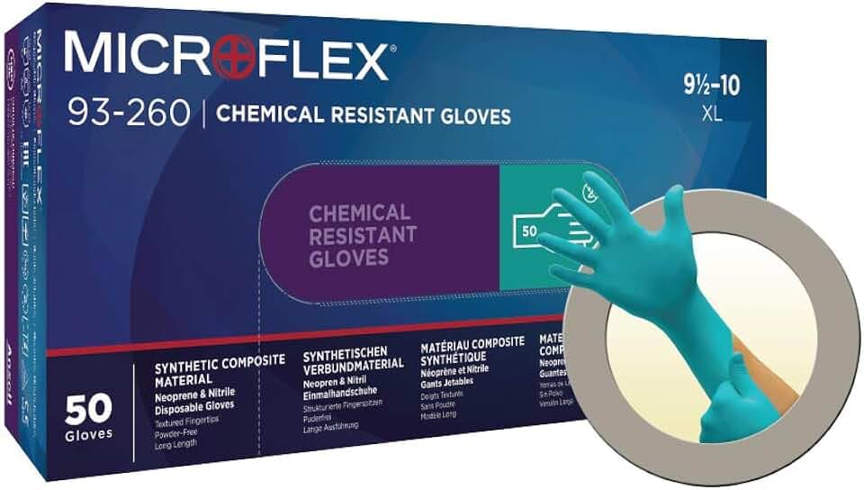 Ansell Microflex 93-260 Einmalhandschuh für Chemikalienschutz, Patentierte Formulierung, Herausragenden Schutz, Anatomische Passform, Verlängerte Stulpe, Grün, Größe 2XL (50 Handschuhe)