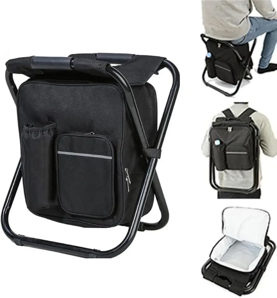 Folding Backpack Stool with Cooler Insulated Picnic Bag for Outdoor Events, Hiking, Travel, Beach,Portable Camping Stool