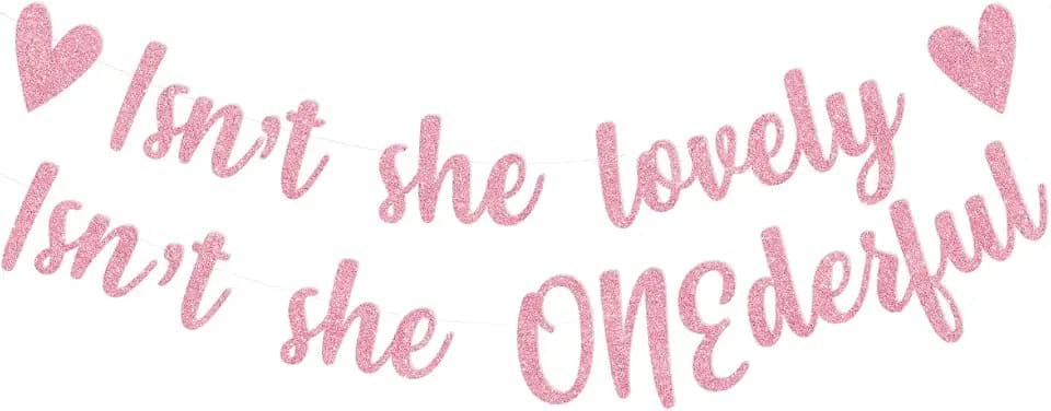 Isn't She Lovely Isn't She Onederful Banner, Pre-Strung Glittery Rose Gold Birthday Banner for Girl's 1st Birthday Decoration