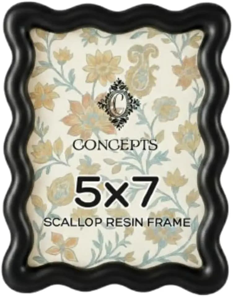 Concepts 5x7 Black Scallop Resin Picture Frame with Tempered Glass (Pack of 1)